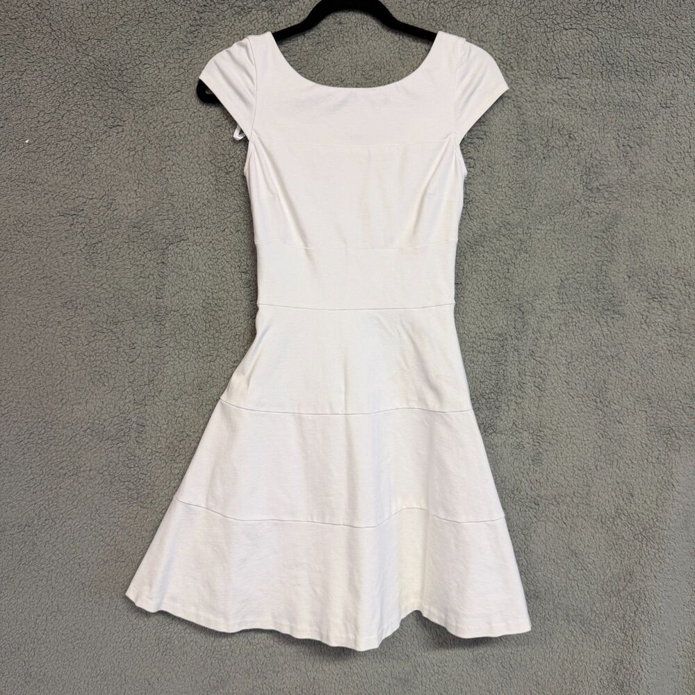BANANA REPUBLIC Midi Dress Womens 0 White A Line Round Neck Cap Sleeve Stretch